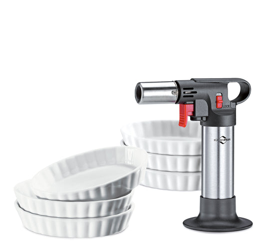Crème Brûlèe sæt m/gasbrænder og 6 skåle, DELUXE