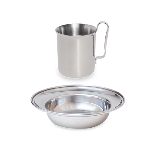 Børne-tallerkensæt og krus, stål, 2 dele