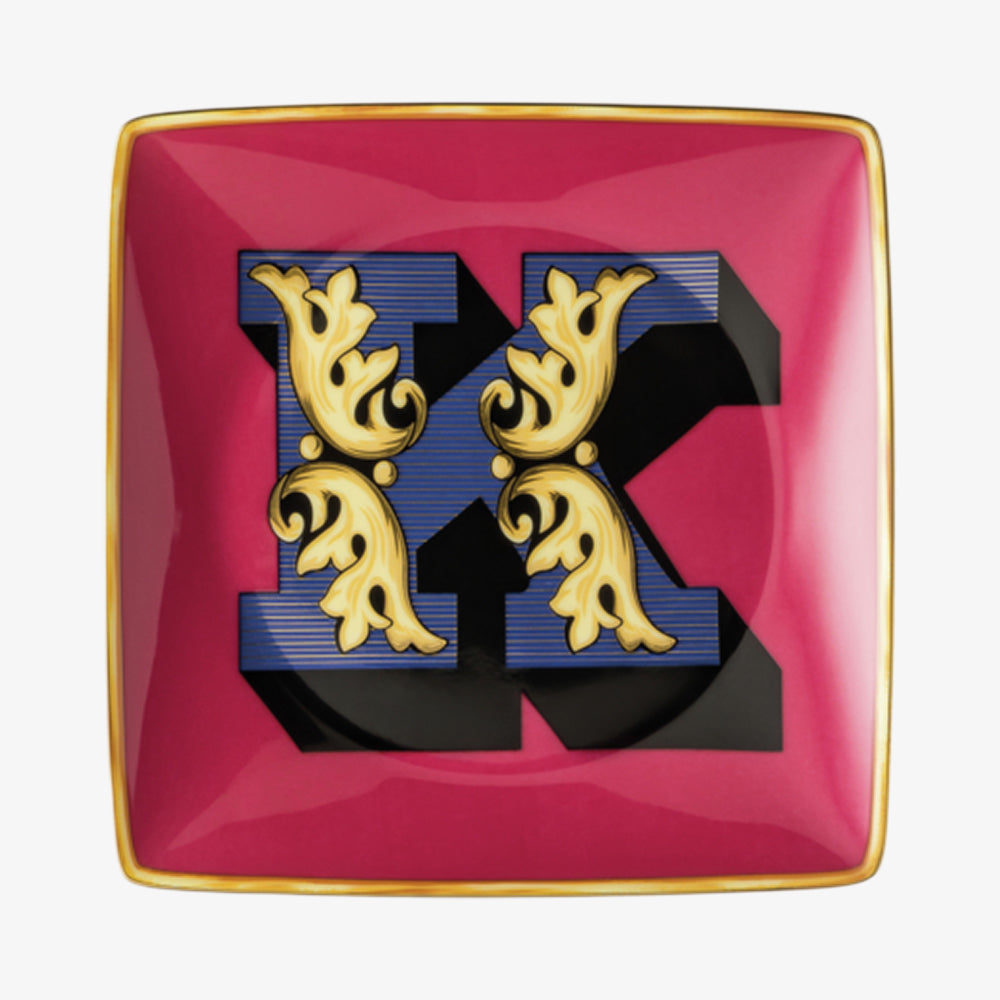Skål 12cm kvadratmeter. Flat, feriealfabet K, Versace