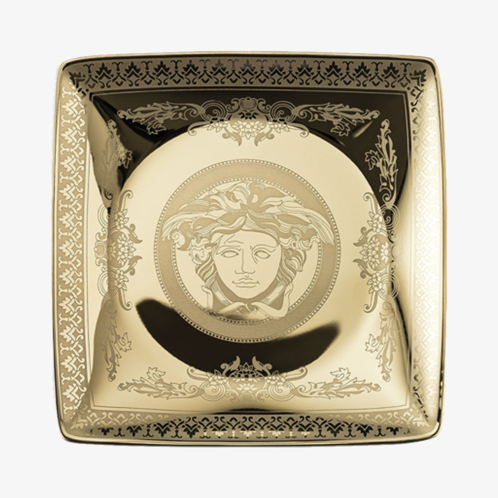 Skål 12cm kvadratmeter. Flat, gylden medusa, Versace