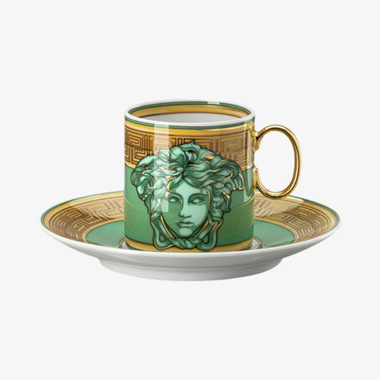 Espresso Cup/Sauc., Green Coin, Medusa Amplified