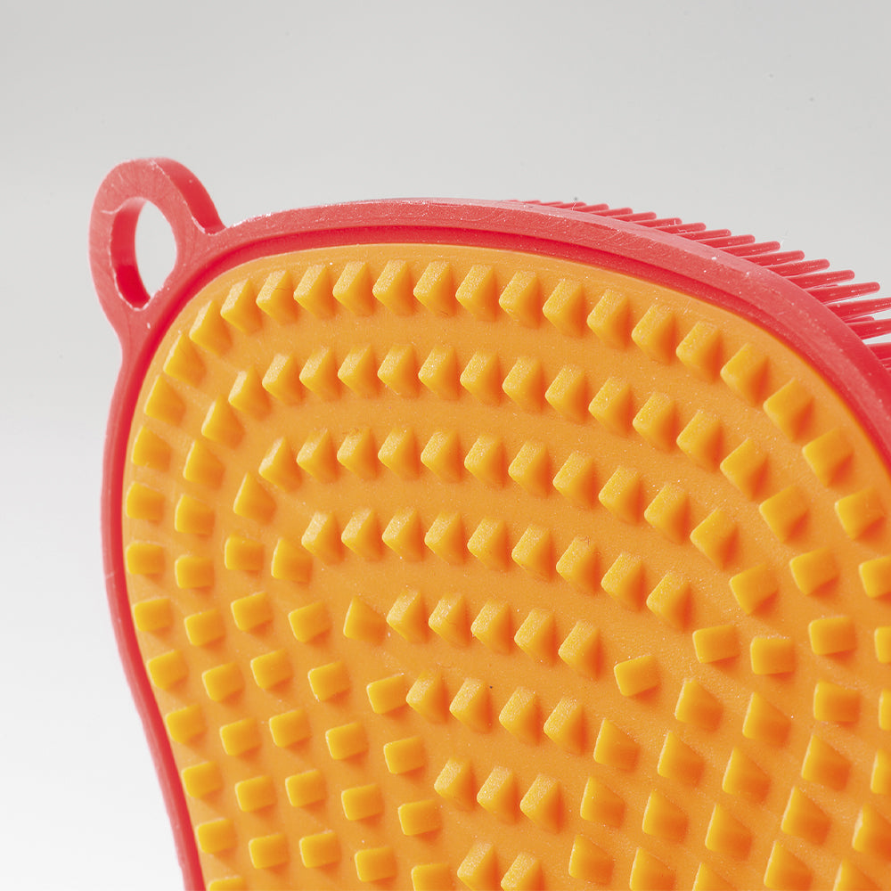 Scrubby sponge with hard and soft side orange