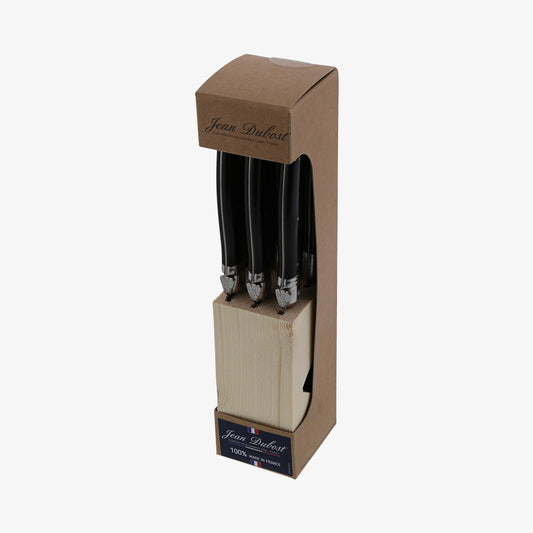 Knives, black in wood-block, 6pcs Laguiole