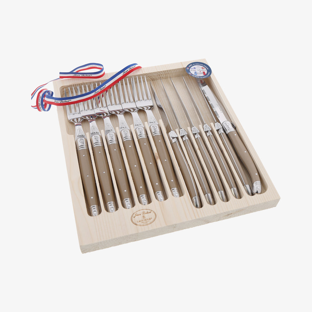 Bestikssæt 6 knive + 6 gafler taupe Laguiole