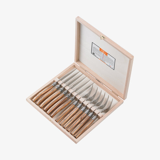 Pass Set 6 knives + 6 forks in olive wood Laguiole