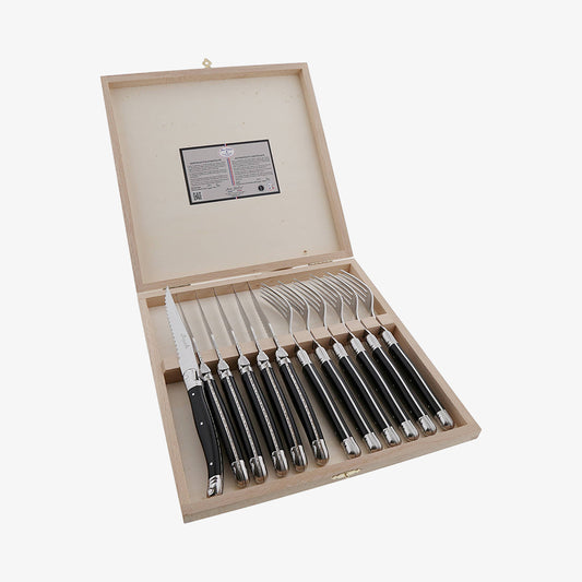 Bestickset 6 2,5 mm knivar + 6 gafflar svart Laguiole