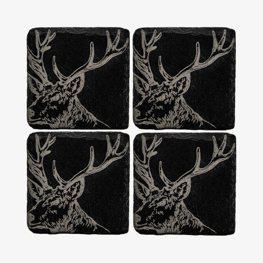 Glass piece in slate with print of deer, 4pc