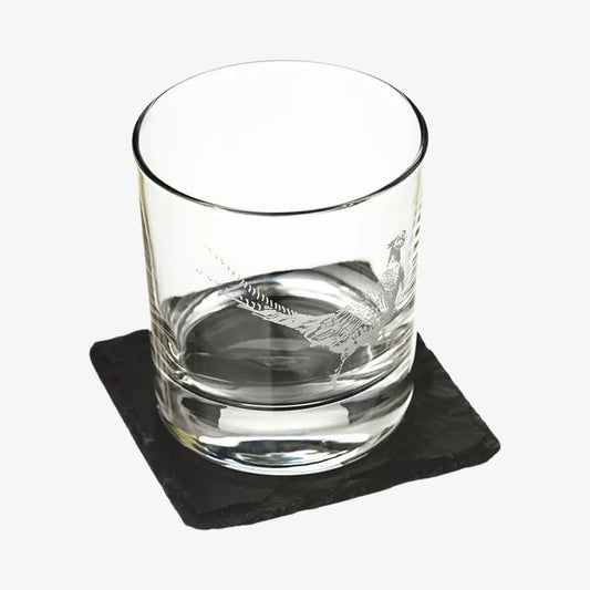 Glasögon och glasunderlägg med fasantryck presentset