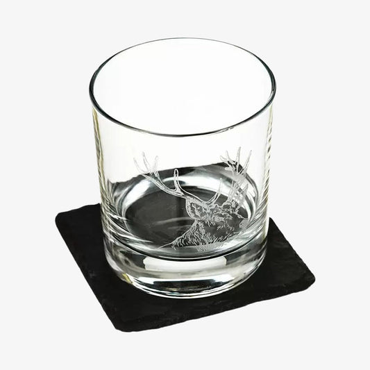 Glasögon och glasunderlägg med hjorttryck presentset