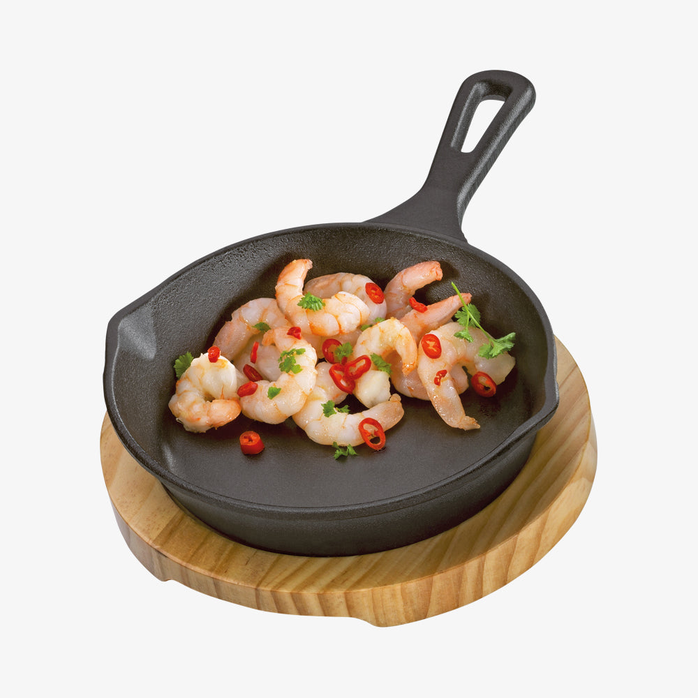 Rund serveringspanne med treplate