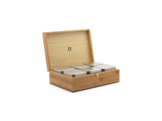 Tea box bamboo with 6 canisters