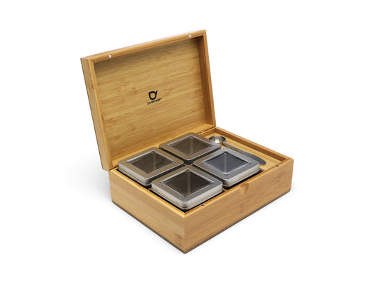 Tea box natural bamboo +4 canisters +spoon