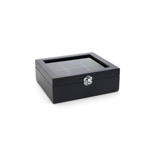 Tea box 6 comp with window bamboo black