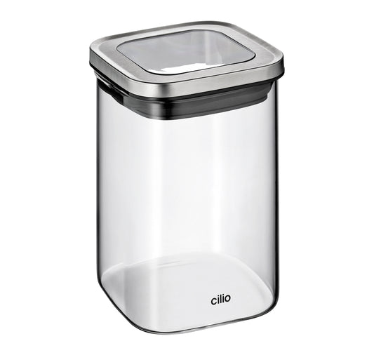 Opbevaringsboks m/silikone- og glaslåg, 1L, CUBO