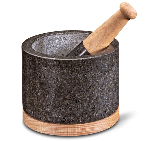 Morter SATURN, bøgetræ, granit, sort