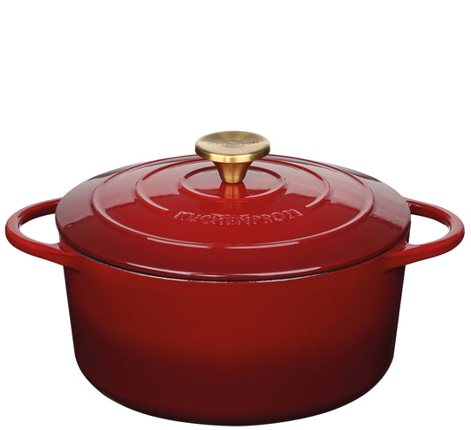 Støbejernsgryde m/låg, rød, Ø24cm PROVENCE