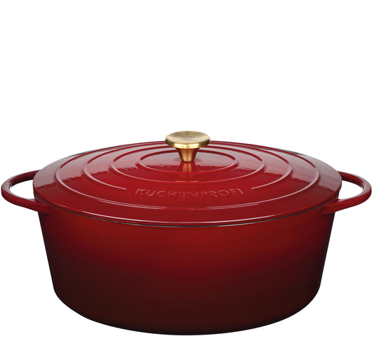 Støbejernsgryde oval m/låg, rød, Ø35cm PROVENCE