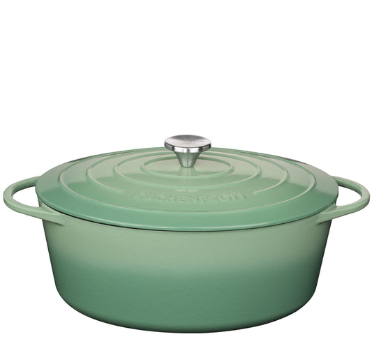 Støbejernsgryde oval m/låg, jade, Ø33cm PROVENCE