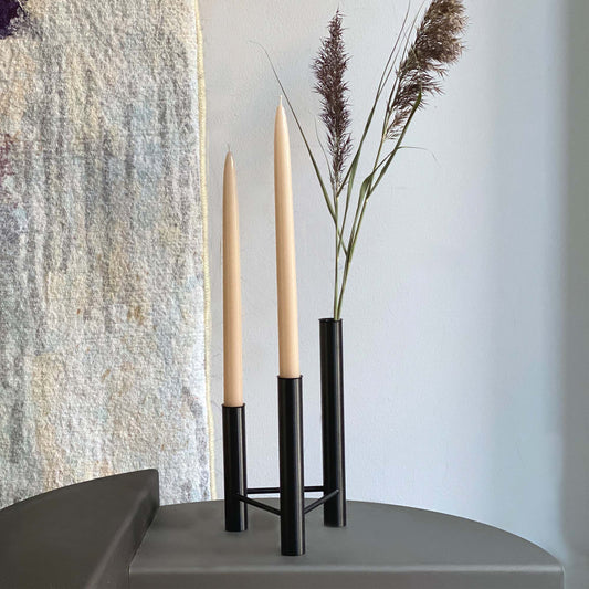 Vase og lysestage, VISTA, sort stål, 15x25,5cm