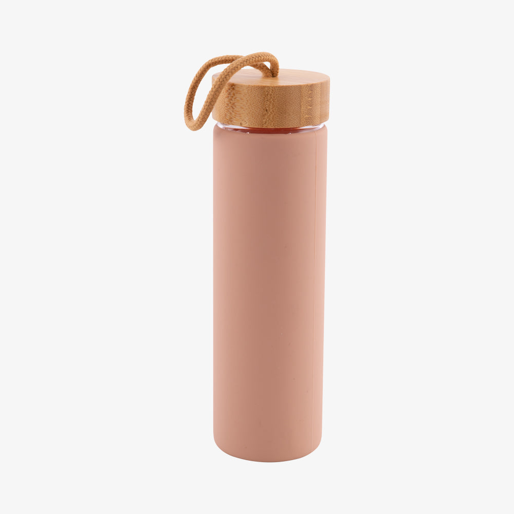 Glasflaske m. Silikone 600 ml, Blush Pink