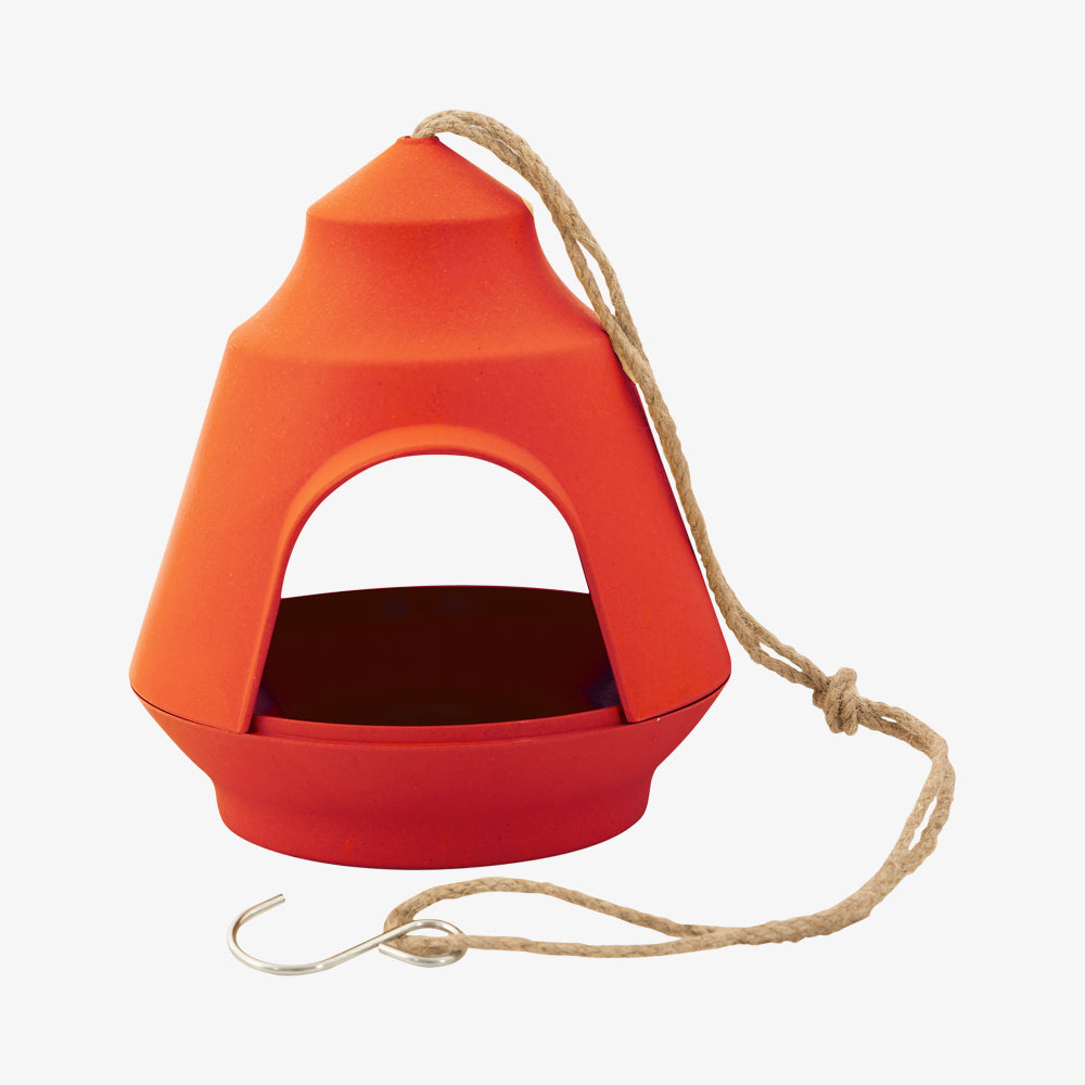 Fuglefoderhus H15,5 cm, Orange/Bambus