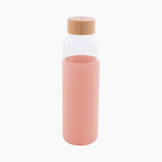 Glasflaske m. Silikone 580 ml, Blush Pink