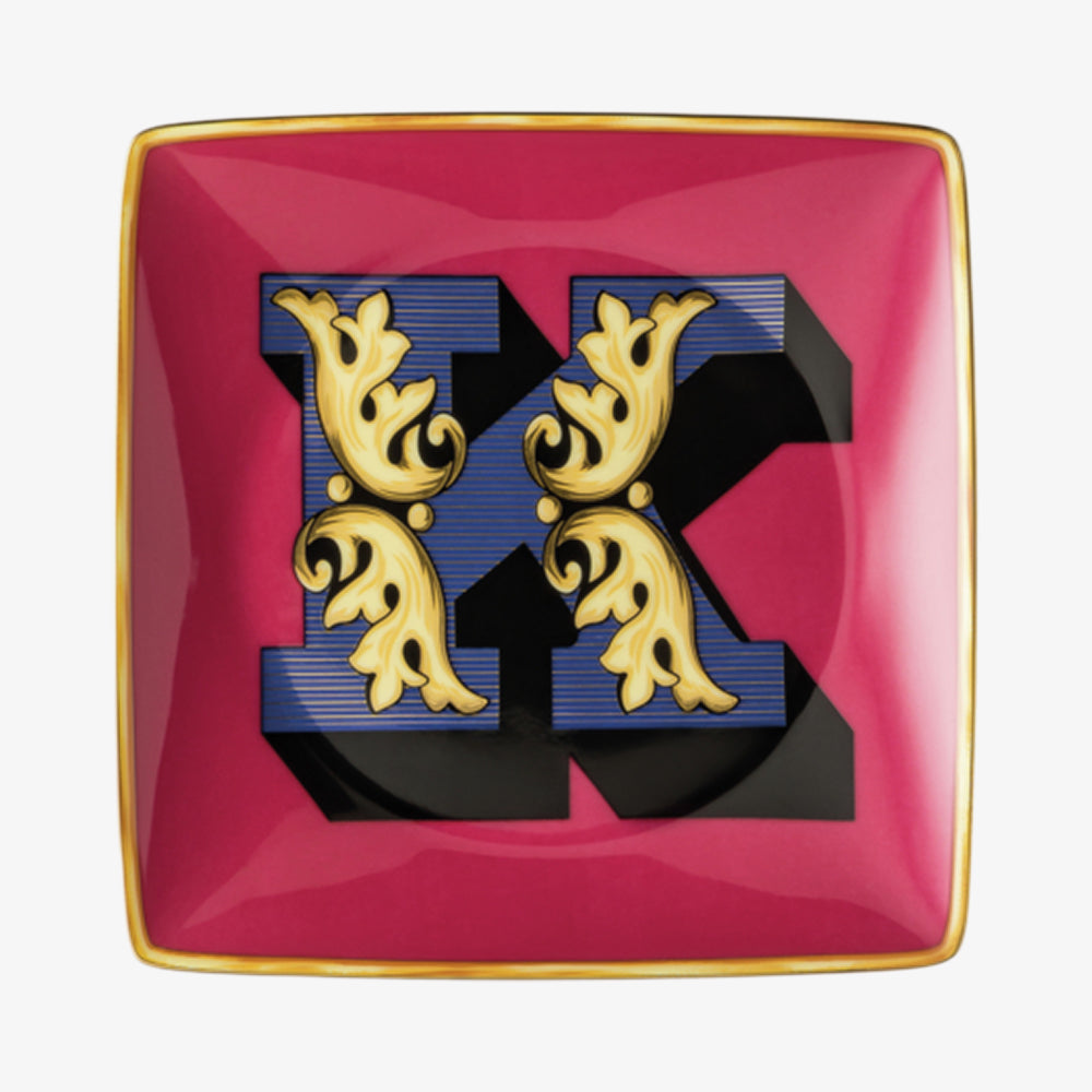 Bowl 12cm sq. flat, Holiday Alphabet K, Versace