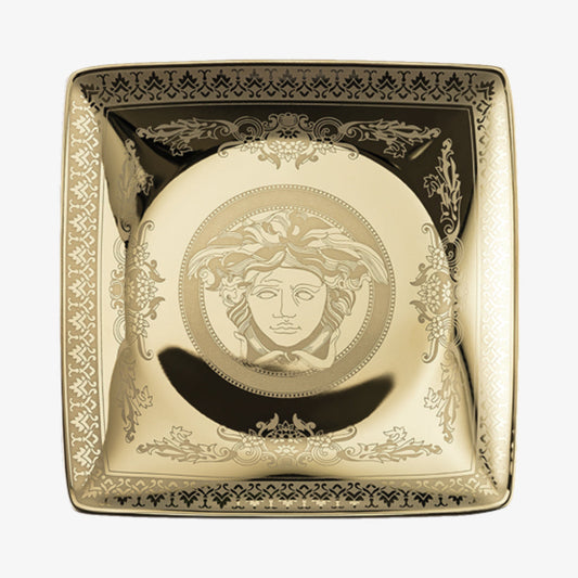 Skål 12 cm kvm. Platt, gyllene Medusa, Versace