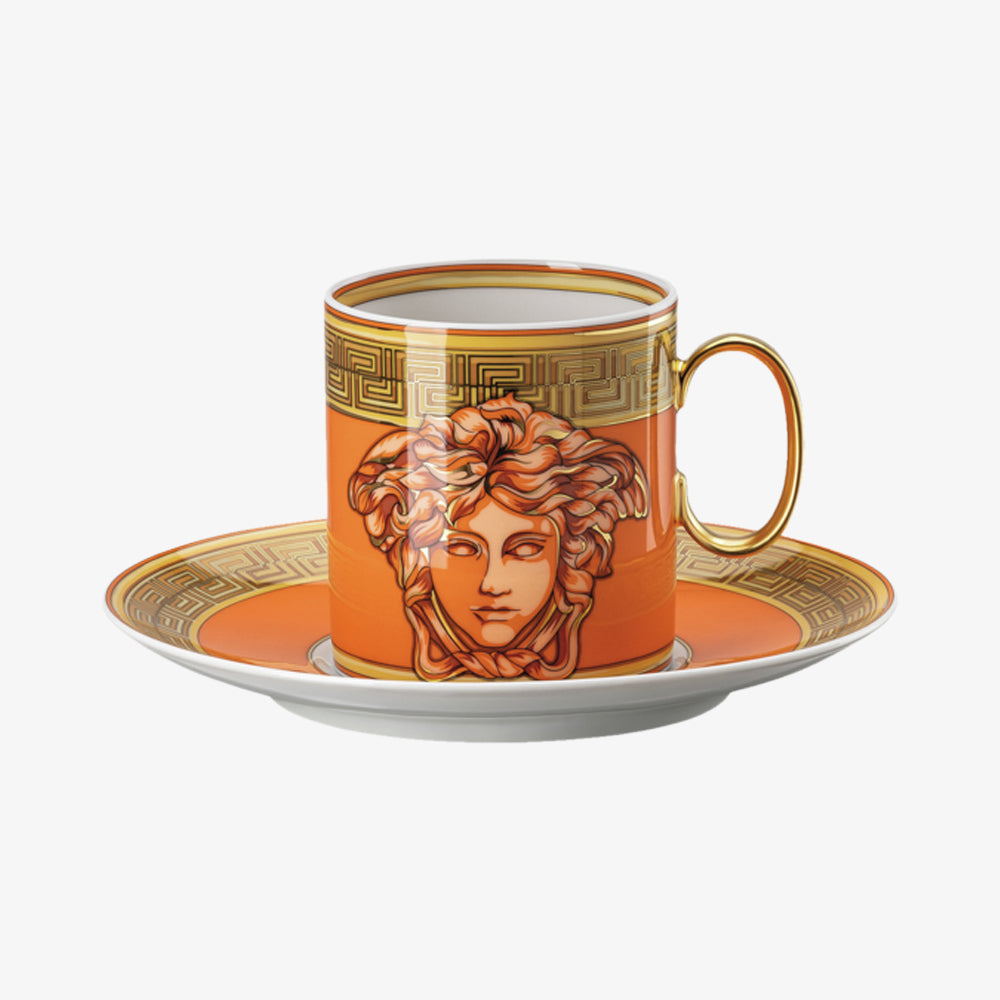 Cup/Saucer 4 tall, Orange Coin, Medusa Amplified