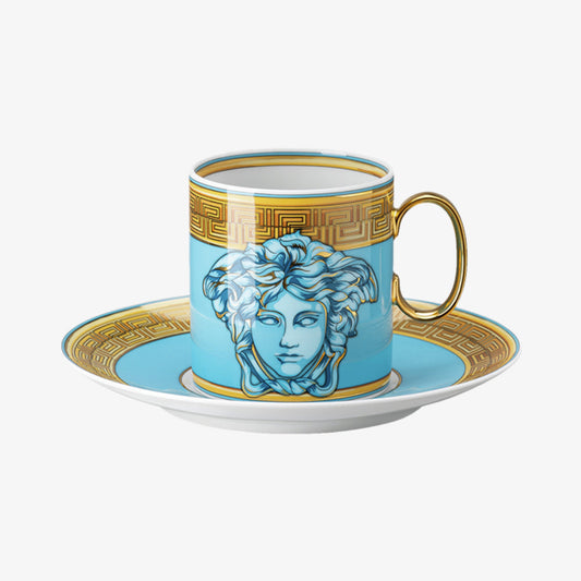 Cup/Saucer 4 tall, Blue Coin, Medusa Amplified