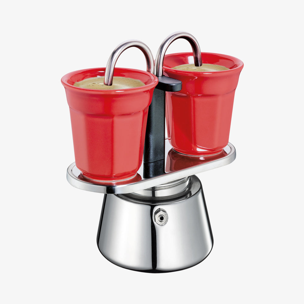 CAFFETTIERA Espressobrygger sæt med 2 røde kopper