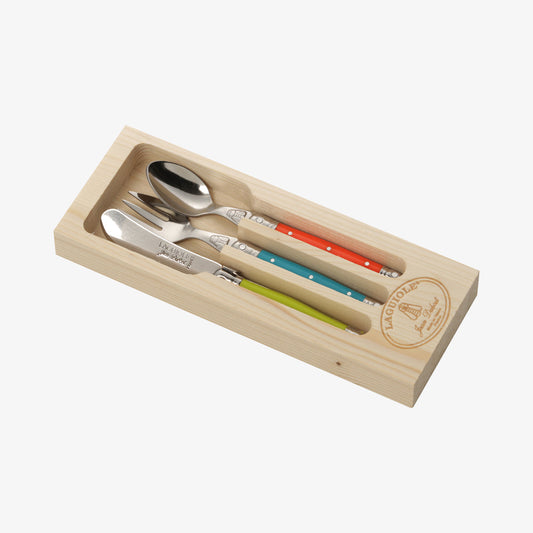 Laguiole Children's cutlery with colored wood-box 3 pcs