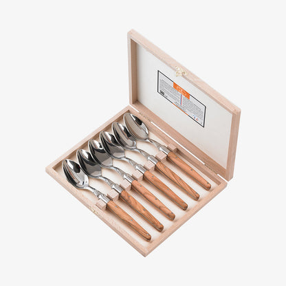 Top spoons olive wood 2 mm, 6 pcs Laguiole
