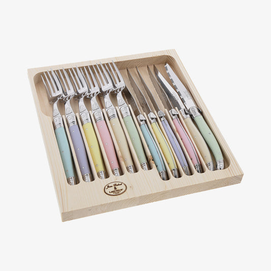 Cutlery set 6 knives + 6 forks Pastel Laguiole