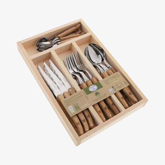 Cutlery set oak knives/forks/spoons/teaspoons, 24 pcs