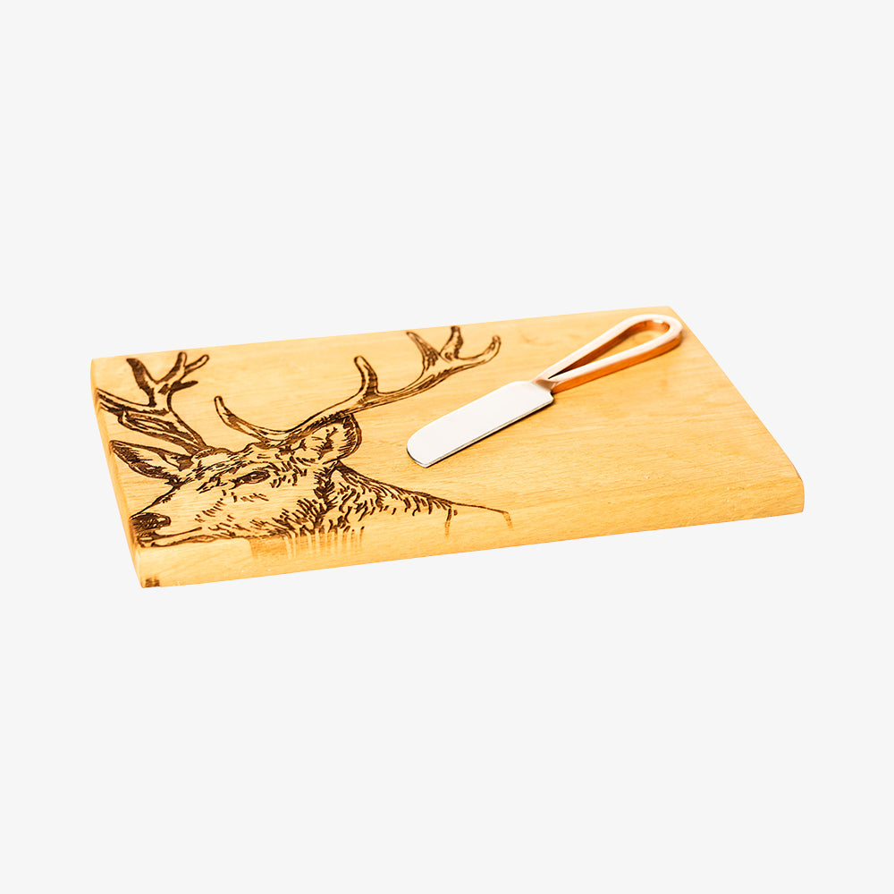 Board to cheese and knife with deer set