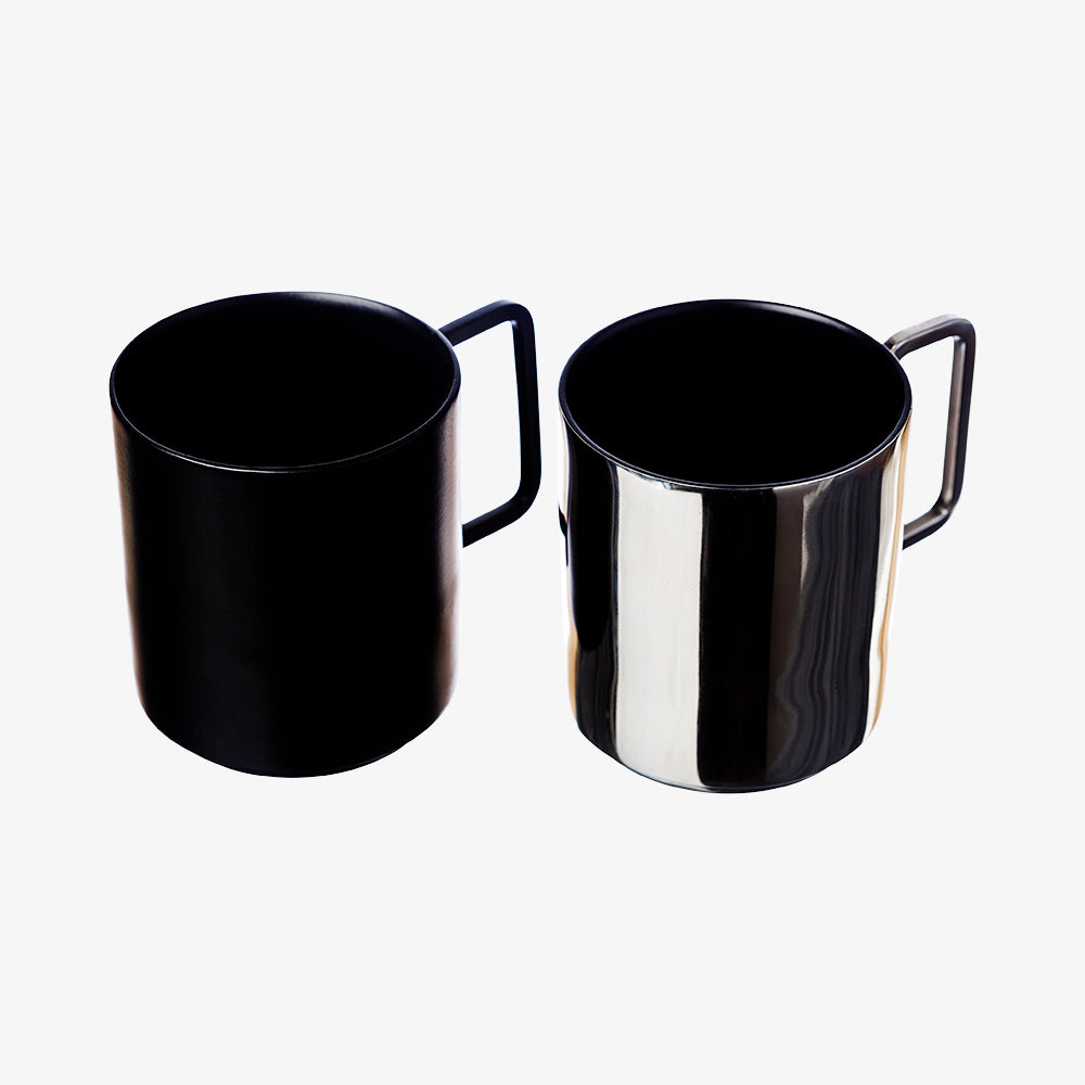 Coffee cups in black and stainless steel set with 2 pieces