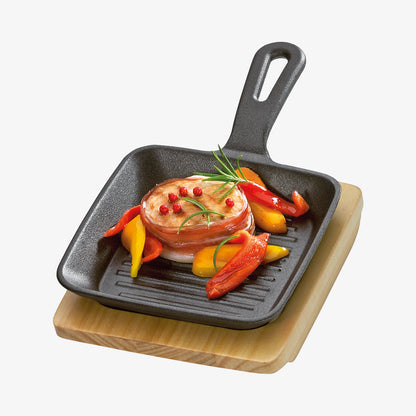 Square serving bucket with groove and wooden board
