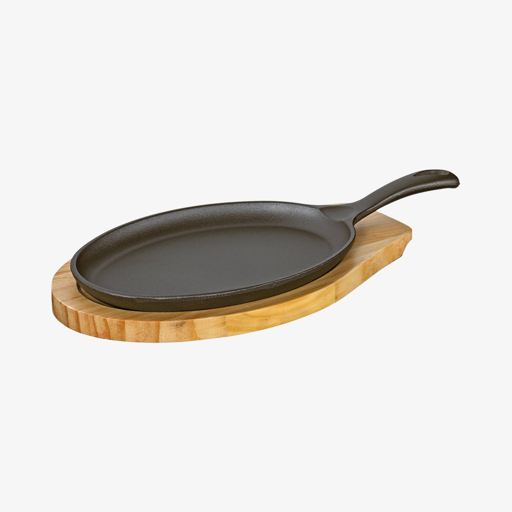 Serveringspande, oval m/træplade