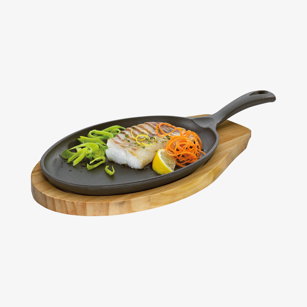 Serveringspande, oval m/træplade