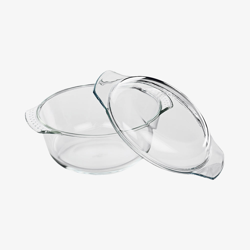 Glass dish around with lid 29cm elsass
