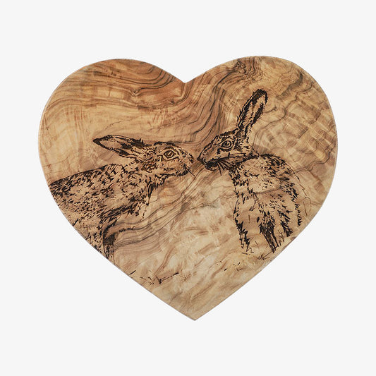 Cutting board heart shape kissing hare 21cm